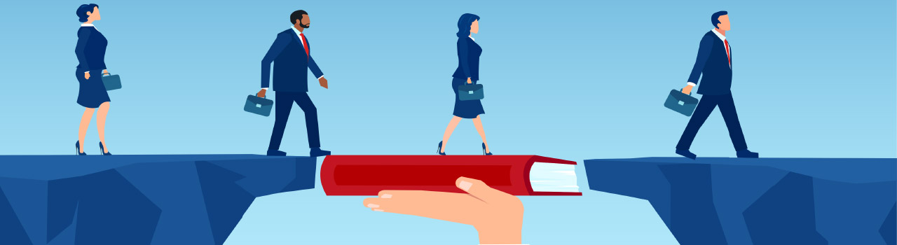 la formazione del personale dipendente rappresentata da un libro che fa da ponte che permette di proseguire il cammino