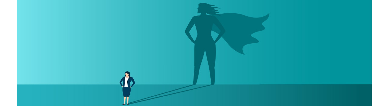 empowerment significato: donna con la sua ombra in versione super eroe